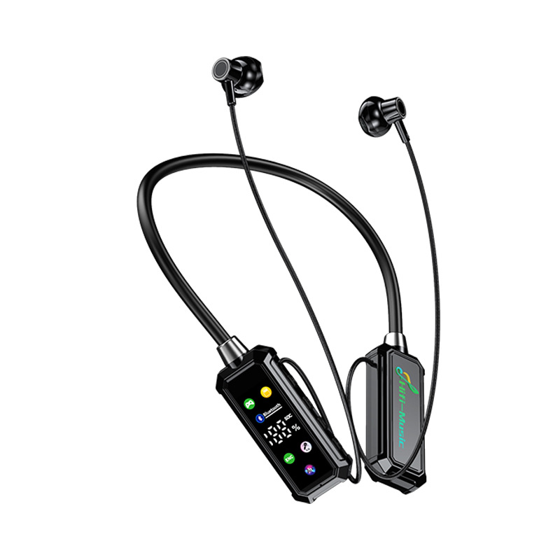 Color screen, digital display, neck hanging, Bluetooth earphones, long battery life, wireless sports, karaoke, ear feedback, live streaming, external TF physical noise reduction - M5 black color screen