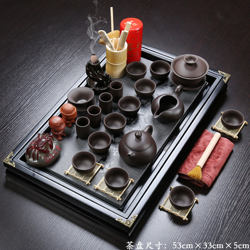 Полный набор деревянных чайных тарелок чайный сервиз фиолетовый песок кунг - фу чайный сервиз офисная комната полностью автоматическая электроприбора - Новая маленькая конная дорожка черная чайная тарелка (сегмент) + новый фиолетовый чайный сервиз