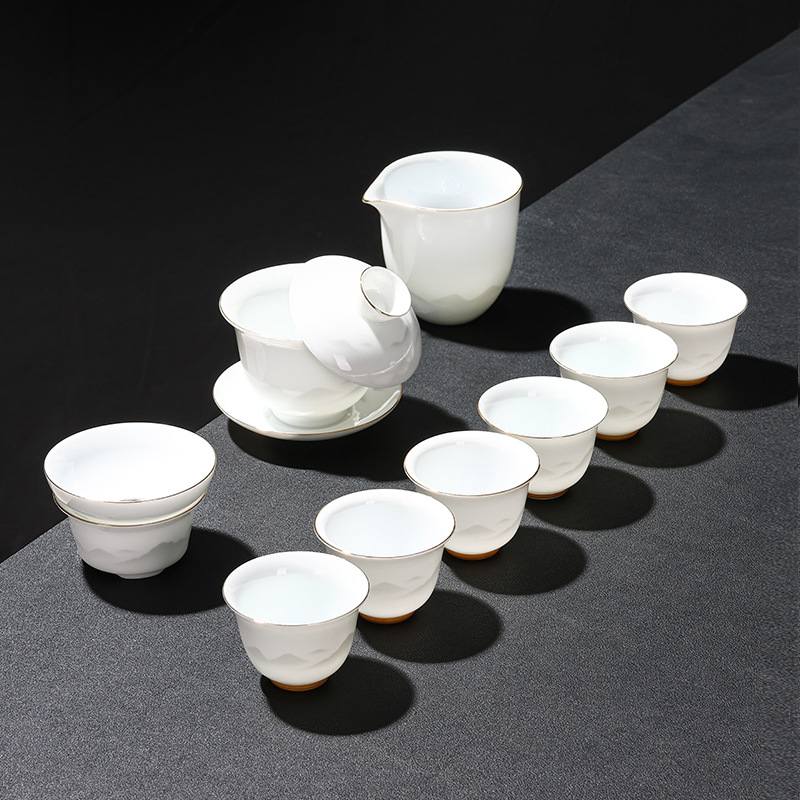 Ледяной амниотин нефрит белый фарфор чайный набор домашний офис керамика премиум 2024 чайник кунг фу подарочный ящик - 10 Белые ледяные чаши - чернильные горы