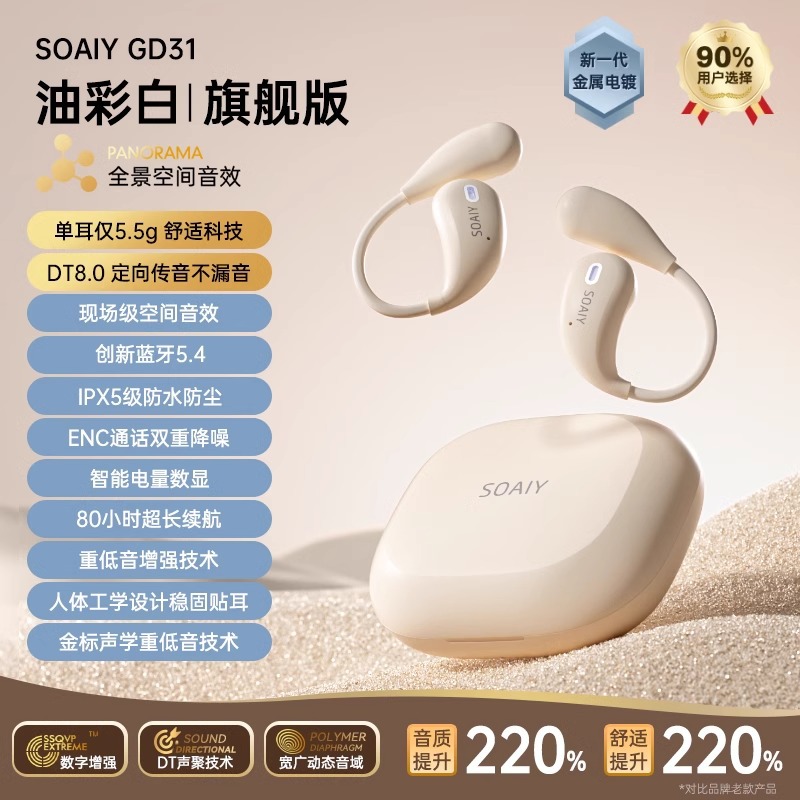 Solaris GD31 Bluetooth Наушники Беспроводная подвеска с пневматической костью Открытый бег без ушей 2025 Новый - Пространственное звучание удобно носить