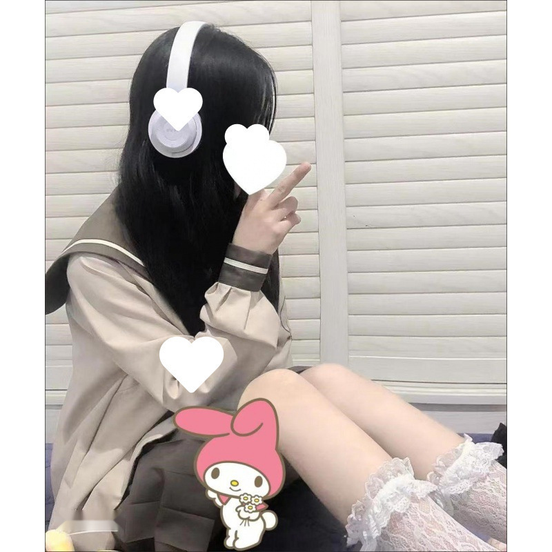 Поддельные наушники, модель, фотостудия, фотошоп, имитация высокого цвета, украшенная белыми детьми, школьница - Белая модель - не слушать песни