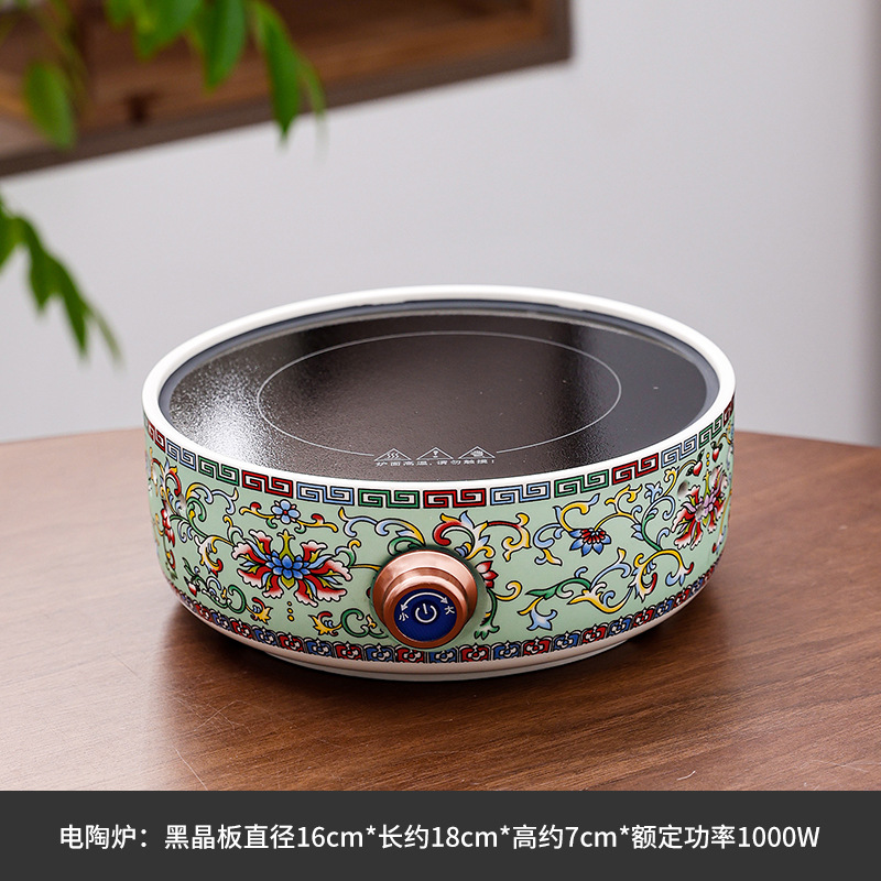 珐琅彩电陶炉煮茶器2025新款高端煮茶炉玻璃烧水壶套装大容量 - 珐琅彩电陶炉（绿）