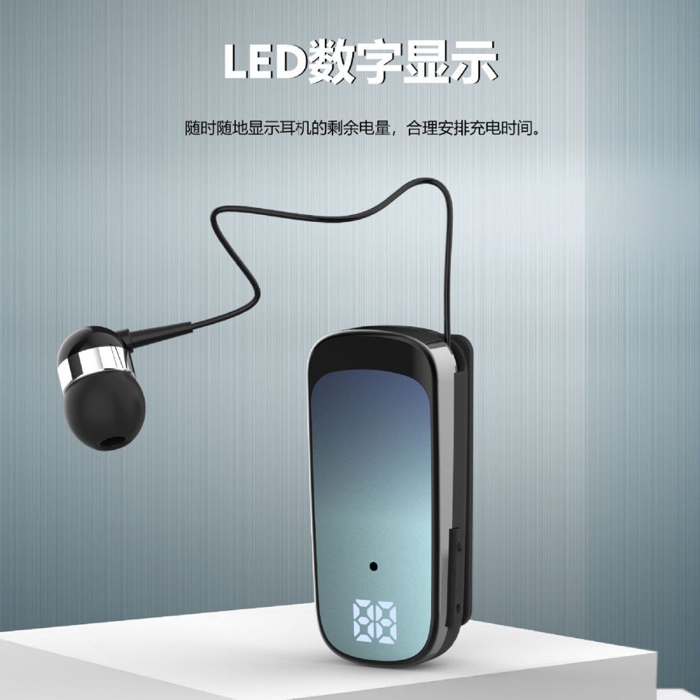 智能K65数显防水商务拉线耳机批发夹领式无线入耳式蓝牙耳机