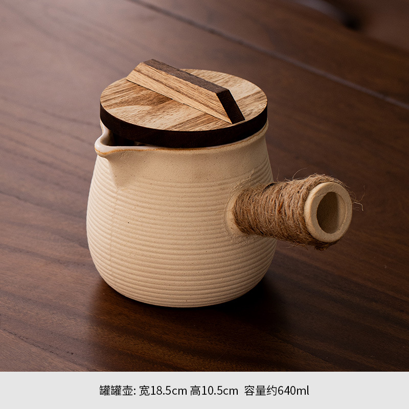 Чайник в чайнике, полный набор банок, чайник с жареным молоком, чайник с керамическим чаем, чайник с жареным чаем, чайный набор, дорожная сумка - 640 мл банок керамика + деревянная крышка
