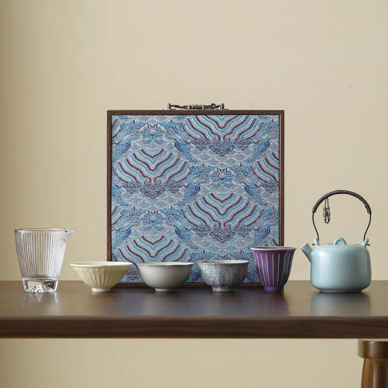 Гугун Вэньчжуан Сун эстетика пять знаменитых печей Ruyao Kungfu чайные сервизы компании ежегодное собрание подарков - Пять знаменитых печей 1 чайник 4 чашки + стеклянный кубок справедливости (квадратная коробка)