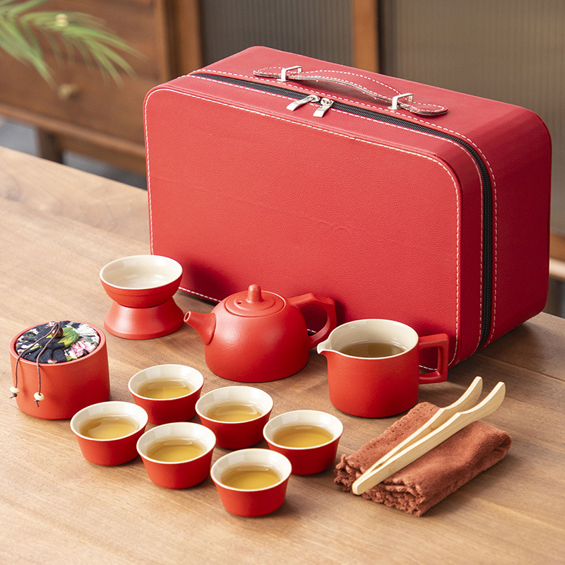 Керамический портативный чайный сервиз с чайной тарелкой кунг - фу чайник коммерческая деятельность ежегодное собрание свадебный подарок логотип - Красный колодец