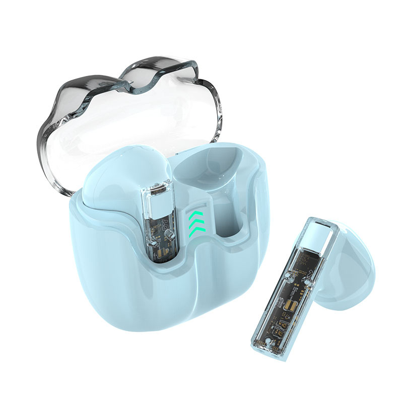 Jialis C21 Bluetooth Earphones are compact, portable, transparent, spacecraft wireless, TWS noise cancelling, waterproof sports earphones - blue