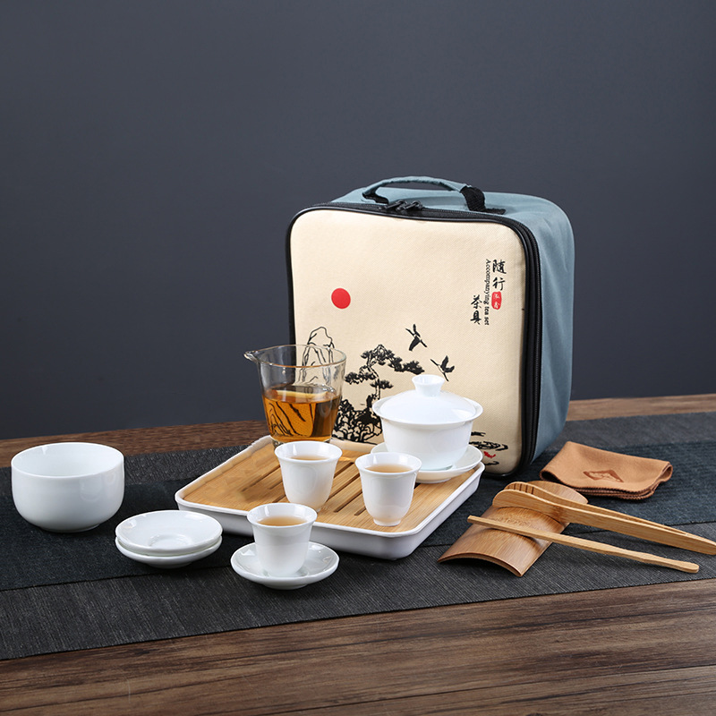 Обучение Чайное искусство Чайный сервиз Японский портативный туристический кунг - фу Чайный сервиз Бизнес Домашняя компания Подарочный логотип - Три чашки чая, три чашки чая, и маленький четырехсторонний пакет.