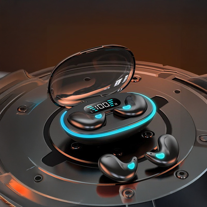 跨境爆款X55睡眠迷你蓝牙耳机高清数显马卡龙配色动感光圈长续航 - 黑色/袋装