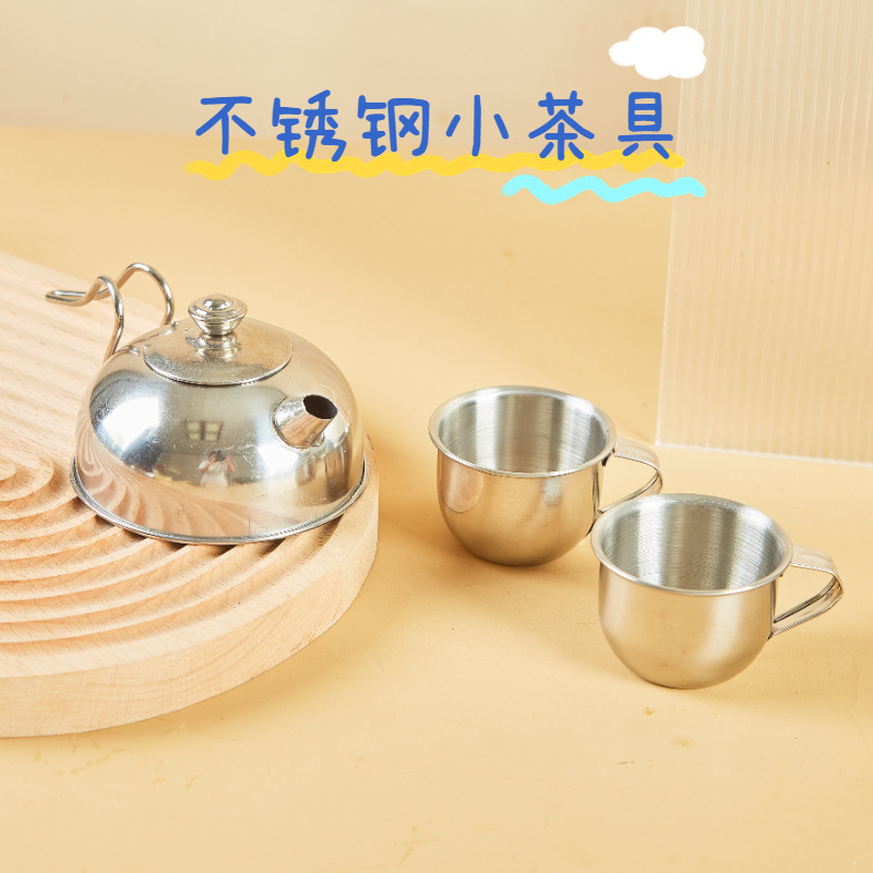 Детская нержавеющая сталь чайная посуда - Небольшой чайник из нержавеющей стали + 2 чашки с ручкой