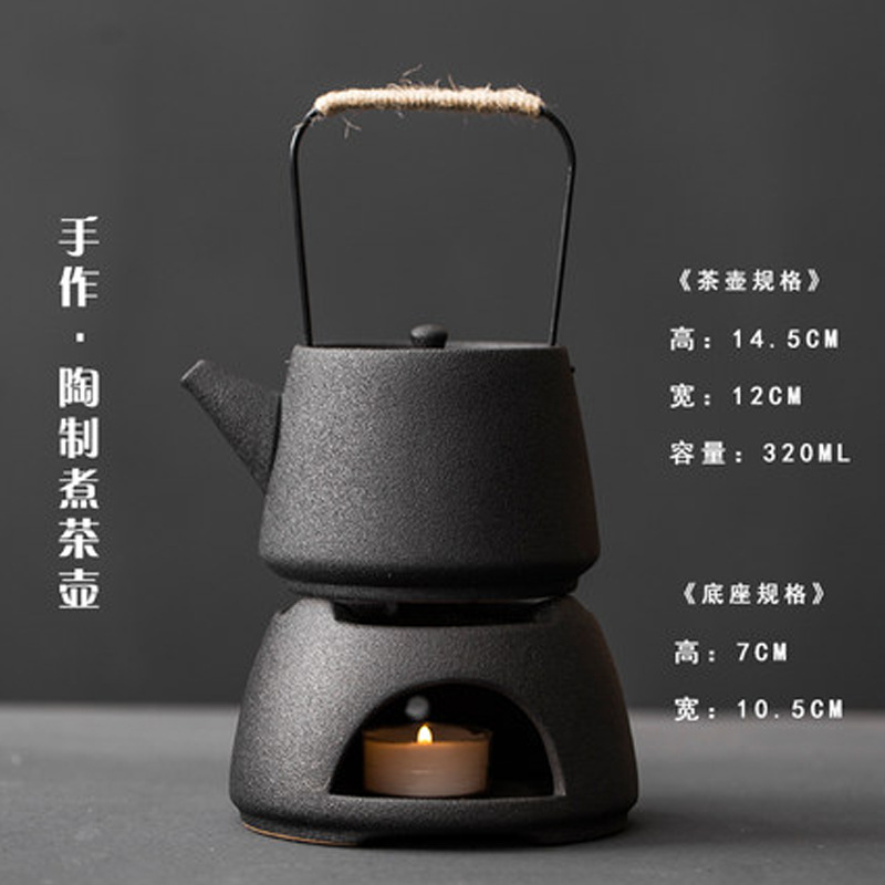 Японская грубая керамическая рука для балки чайник набор чайного сервиза горячий чай основание печи дзэн ветер черный керамический чайник может нагреваться - Тяньлян из черной керамики и железа + круглый чайный чехол