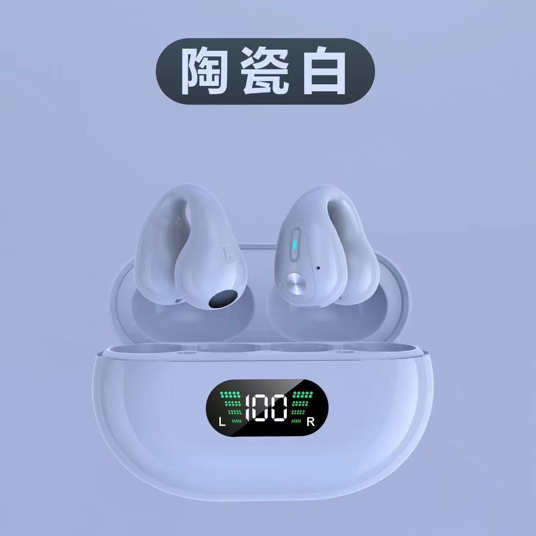 Cross border hot selling X22 ear clip bone conduction earphones Q80 with ultra long battery life, no in ear digital display, sports Bluetooth earphones - white