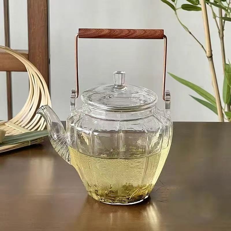 Теплостойкий стеклянный чайник - [450 мл] Бриллиантовый балочный горшок (прозрачный)