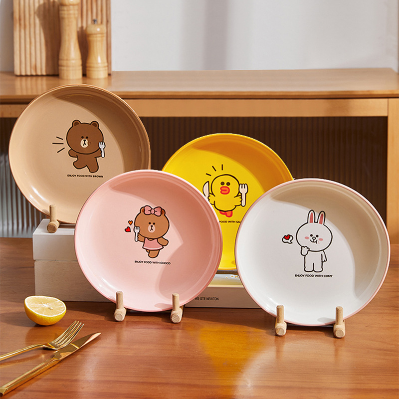 Браун Медвежья тарелка Домашняя премиальная тарелка Набор Домашняя тарелка Домашняя тарелка Домашняя тарелка Домашняя тарелка Комбинированная керамическая тарелка - Кухня 8 - дюймовая, 4 комплекта.