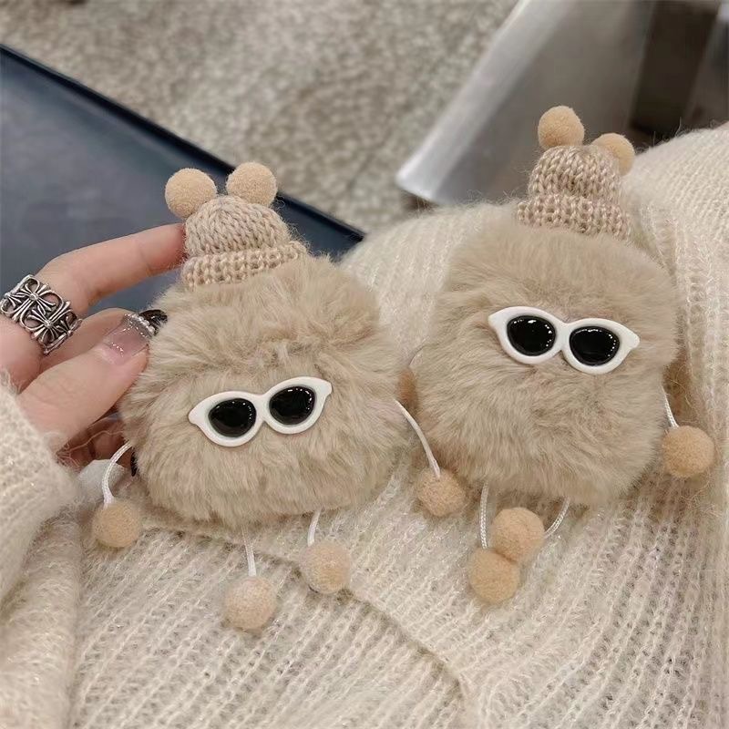 Пушистый монстр с защитным чехлом airpods pro - Кашемировый очкарик/Airpods 4