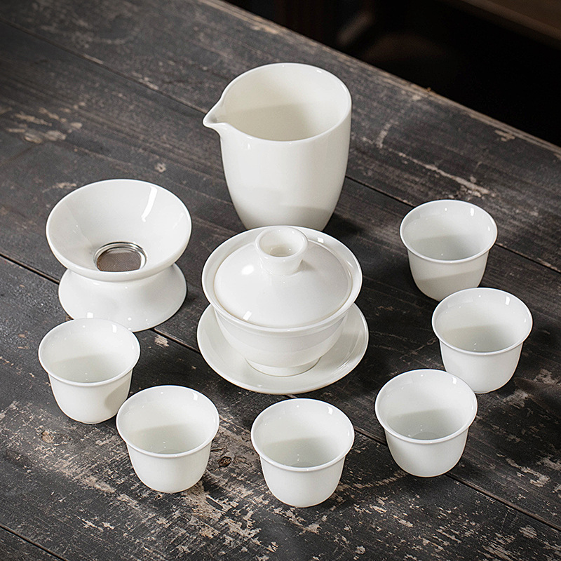 Овчинный жир нефритовый чайный сервиз полный комплект дехуа белый фарфор керамическая крышка чашка чайная чашка домашняя гостиная легкая роскошная коробка - 10 Очищенный нефритовый ароматический стакан