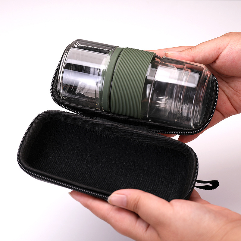 Портативный чайный сервиз для путешествий, стеклянный стакан для экспресс - клиентов, сумка для заваривания чайника, чашка для чая, одна чашка, две чашки для переноски - чёрный/420ML