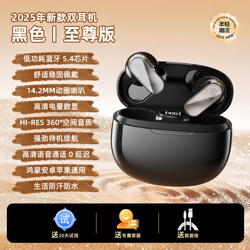 蓝牙耳机2025新款无线降噪高音质超长续航久戴不痛入耳式运动游戏 - B20黑色全套