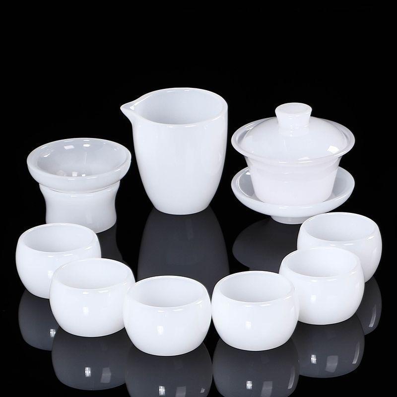 Тысячи миль гор стеклянный чайный сервиз легкий роскошный белый нефрит китайский домашний нефритовый фарфор высококачественный простой высококачественный чайный сервиз кунг - фу - Костюм из белого нефрита - подарочная коробка