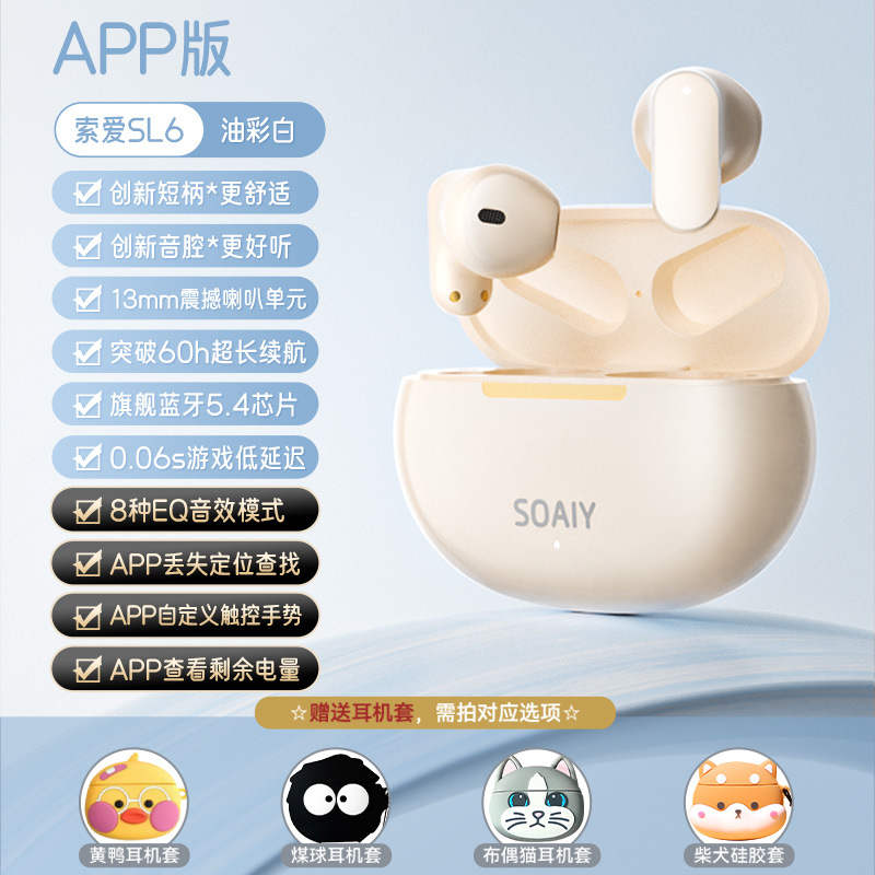 Sony Ericsson SL6 Bluetooth Earphones Wireless Half In Ear 2025 New Male and Female Suitable Huawei Xiaomi Lightweight - Oil colored white [APP version]