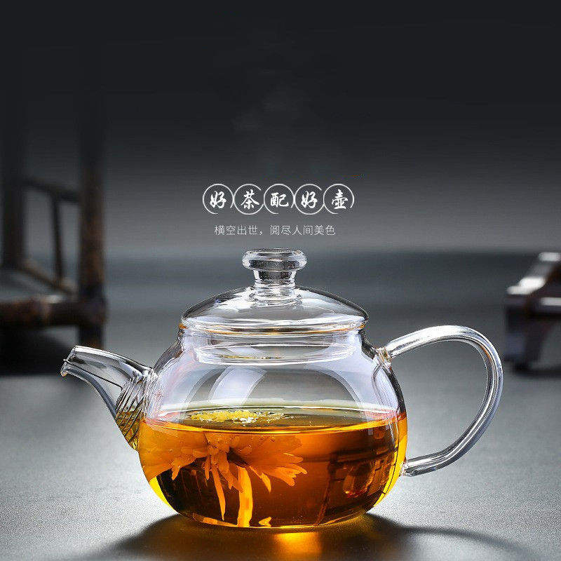 Высокий бор кремниевый стеклянный чайник маленький одноместный чайник с фильтром чайник сепаратор чайный набор портативный - белый