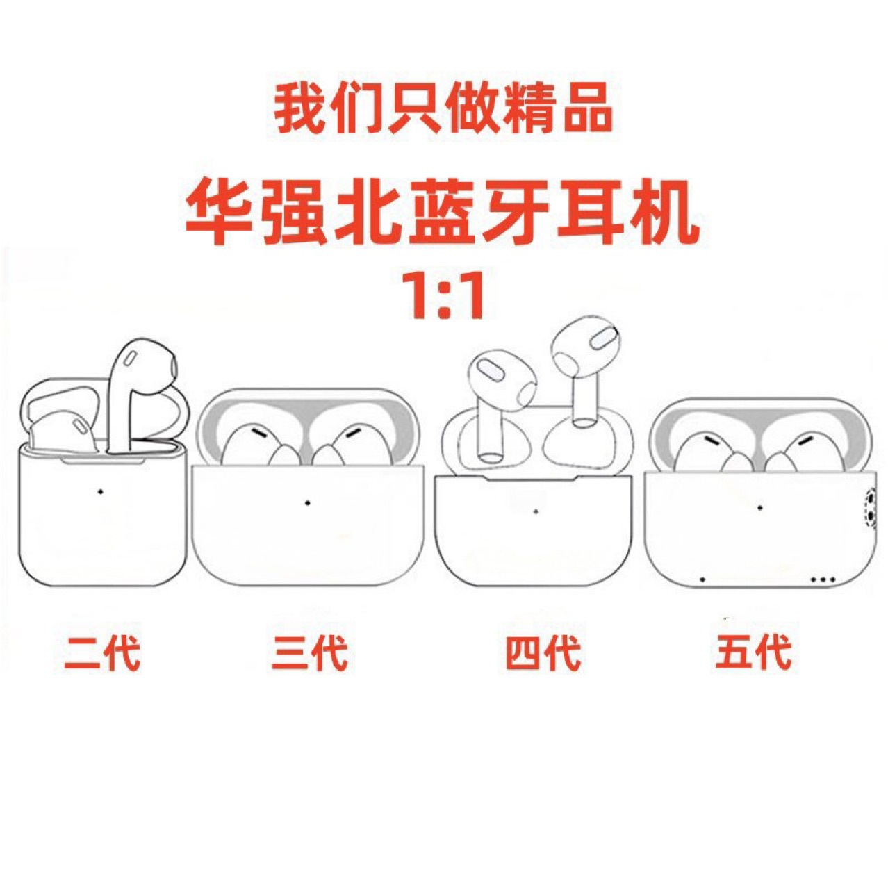 适用苹果TWS华强北中科五代C口无线蓝牙耳机Air2345杰理4代Pro2 - 2代/白色