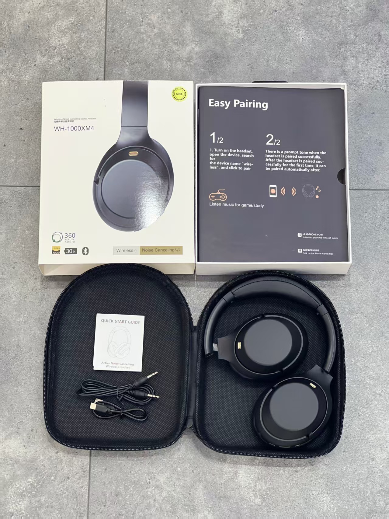 New active noise cancelling XM4ANC wireless Bluetooth headset with leather bag, call noise cancelling headset with logo - black