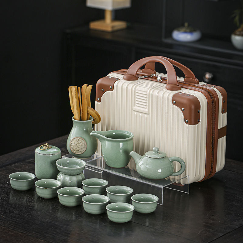 Чайный сервиз Го Цзябао Открытый Кунг Фу Деловые подарки Оптовый набор подарочных коробок Офисные гости Чайник для клиентов - Abs Экскурсионный костюм/зелёный