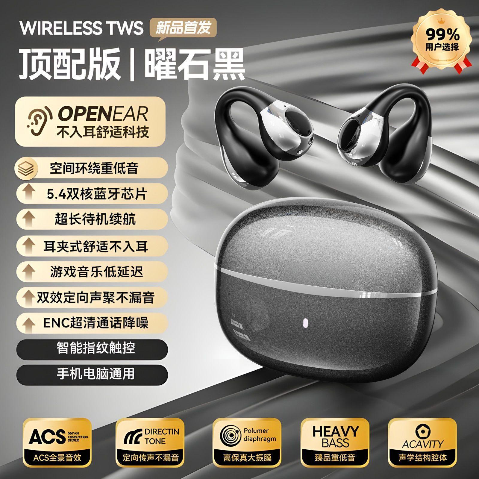2025 New Cross border Clip on Bluetooth Earphones with Ultra Long Battery Life, No In Ear Connection, Open Wireless Earphones with High Battery Capacity - black/T06