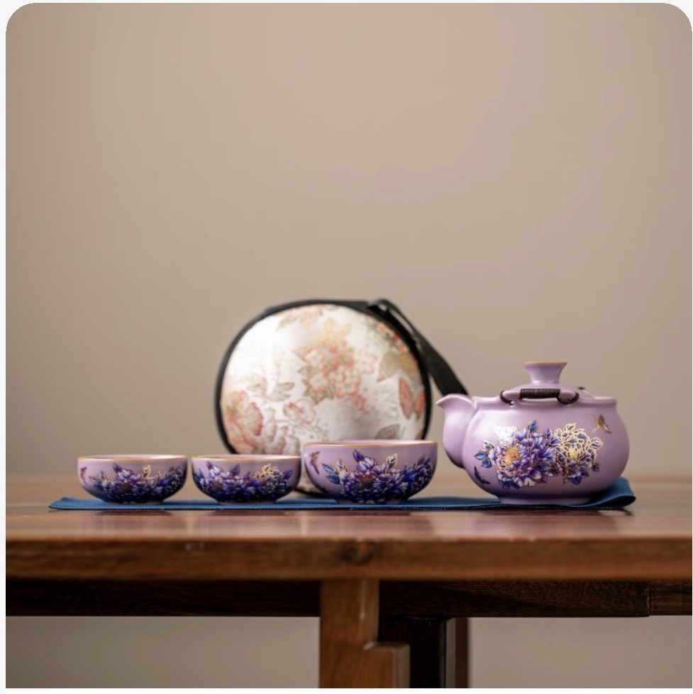 Серебряный пион, ручной чайник, дорожный чайный набор, домашняя открытая портативная чашка для гостей, один чайник и три чашки - Вайолет Ю. Три чашки./200ml