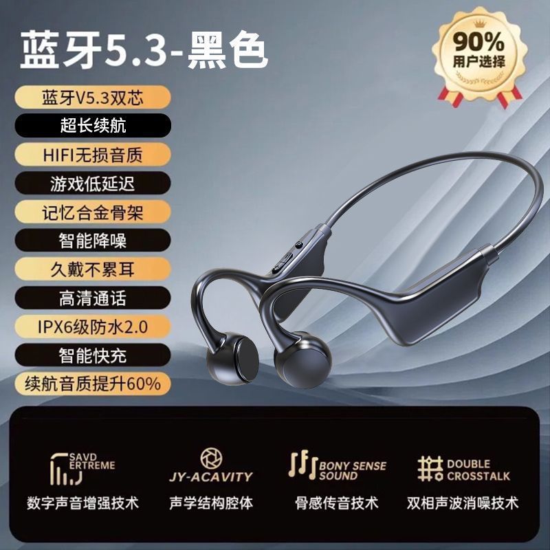 私模tk亚马逊骨传导蓝牙耳机运动型跑步专用不入耳颈挂式运动款 - 黑色