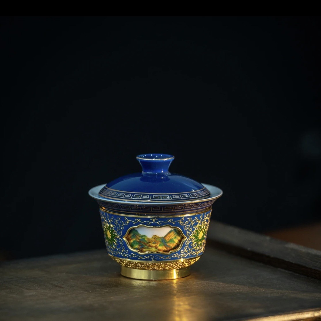 Поверните сердце чаша эмаль цвет тысячи миль карта горы поворот сердца чашка чашка чайный сервиз гугун Вэньчжуан керамические изделия ремесла подарки