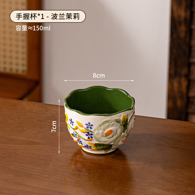 Ceramic kettle for home use, Polish retro exquisite coffee cup, afternoon tea set, water cup set, heat-resistant teapot - Polish Jasmine - Holding a Cup/700ml-800ml