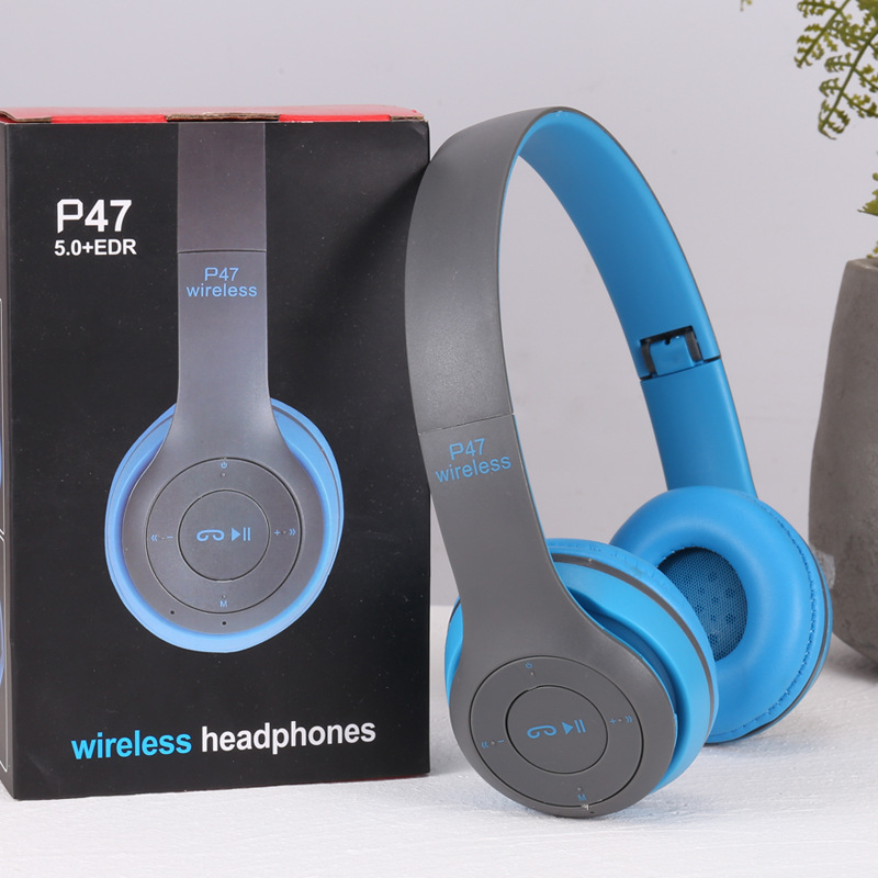 Cross border stereo P series sports headset 5.0 Bluetooth earphones P47 wireless gaming earphones directly supplied by the manufacturer - blue