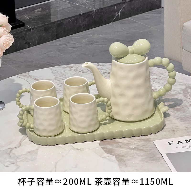 Новоселье в новом доме, сливочный ветер, стакан воды, домашний костюм, гостиная, чайный столик, высококачественный керамический стакан, чашка, чайный сервиз. - Чайник из четырех стаканов - Каменная вода, зелёный/Чайник около 1100 мл / стакан около 200 мл