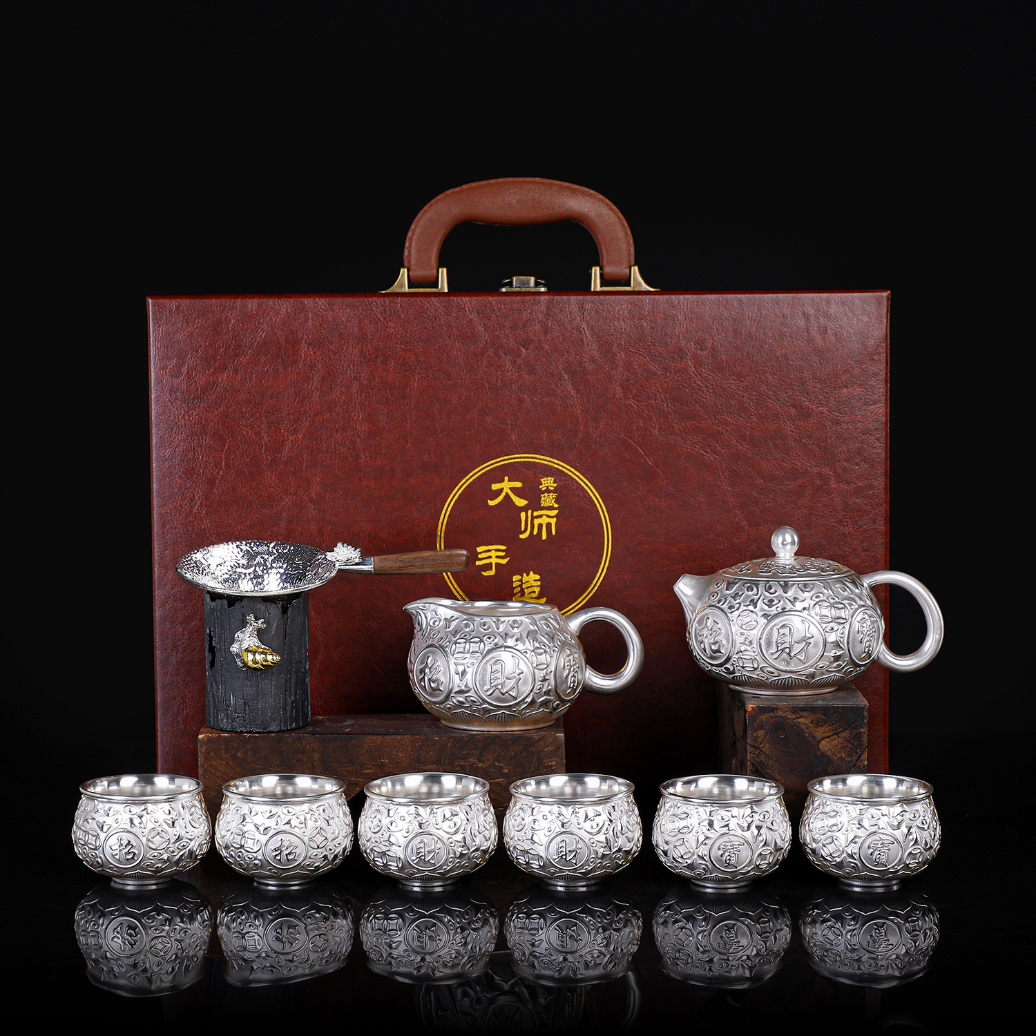 999 Gilded Silver Kung Fu Tea Set, Baifu Ceramic Teapot Cover, Tea Cup, Silver Tea Set, High end Business Companion Gift - 10 treasures to attract