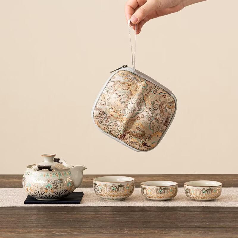 Купить чайный комплект из трех чашек на свежем воздухе и чайник для заваривания чая в автомобиле 2025 - Три чашки + дорожная сумка/Чайник 220 мл / большая чашка 120 мл / маленькая чашка 50 мл