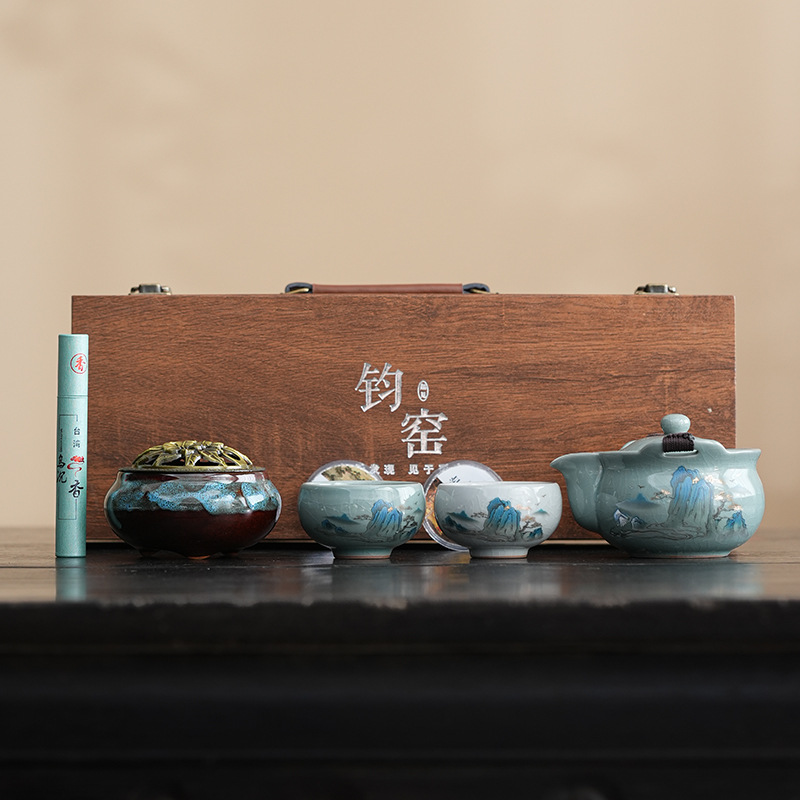 Гугун Вэньчжуан чайные сервизы подарочные наборы высококачественные подарки для клиентов подарки бизнес практичный логотип - Гоцзяо горшок 2 чашки + ладан / Тяньцин (коробка)