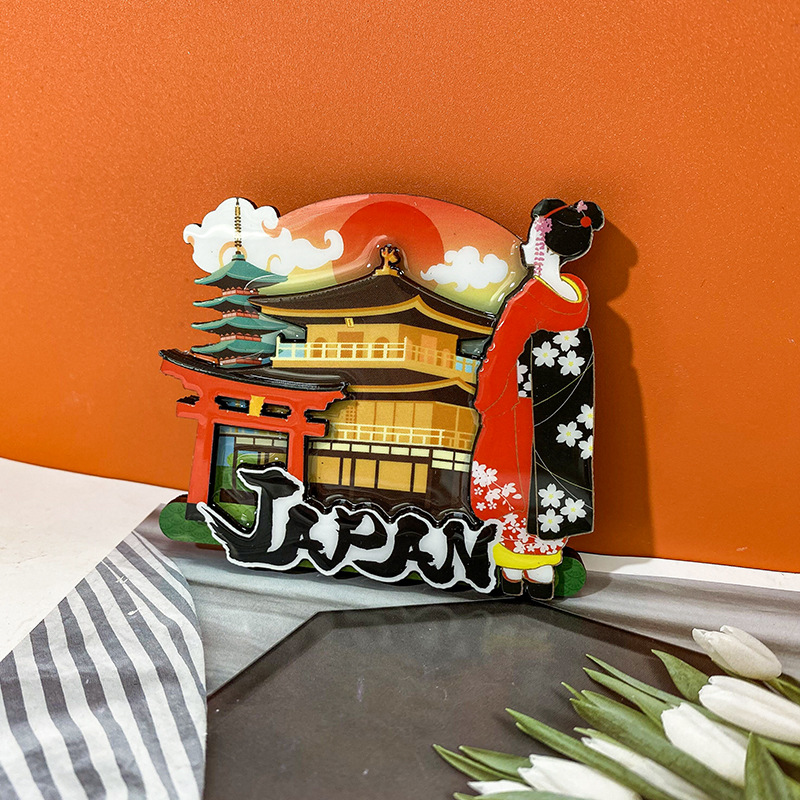 Японский холодильник с наклейкой на японский живописный холодильник с креативным магнитным насосом, деревянный холодильник с декоративными подарками - Джапан и женщины