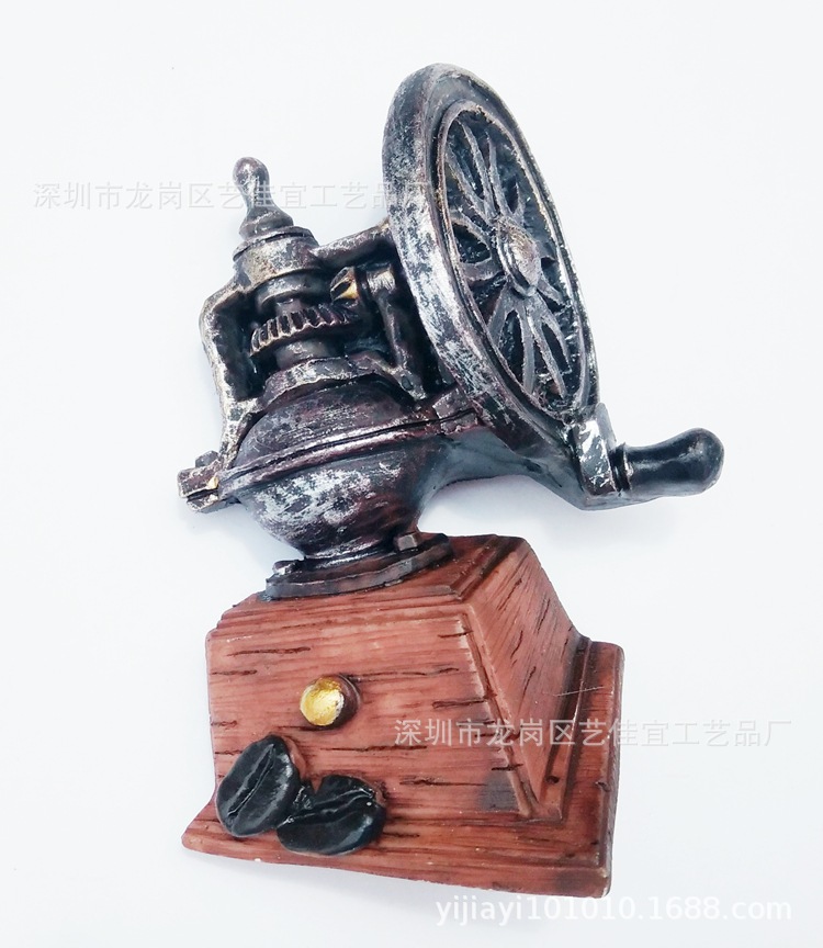 北欧风周边咖啡文创美式复古咖啡拿铁树脂冰箱贴咖啡豆装饰磁贴 - 复古手磨机5*7.5cm