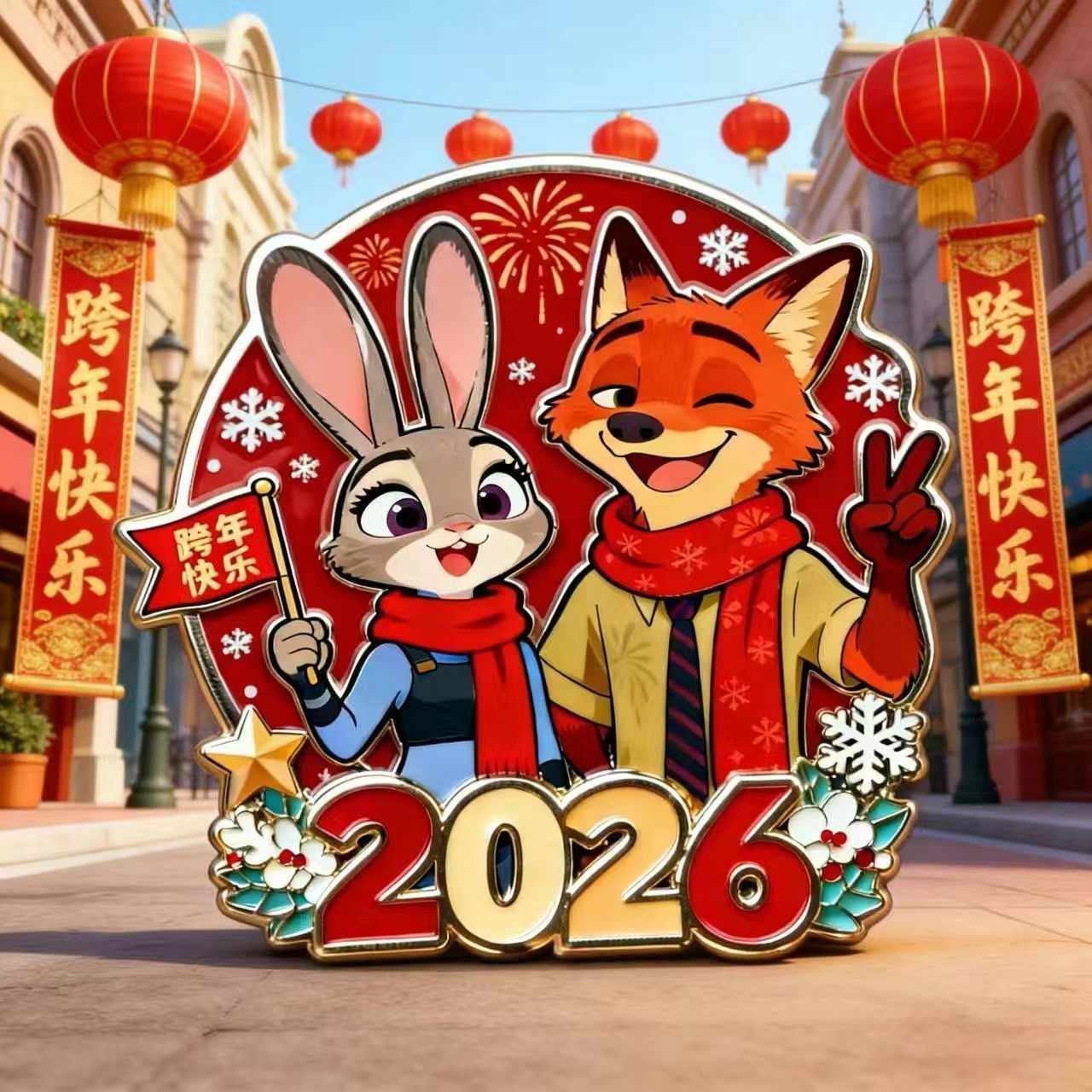 疯狂动物城2-尼克朱迪CP圣诞款高颜值亚克力磁吸平面冰箱贴礼物 - 2026+磁贴【独立包装】