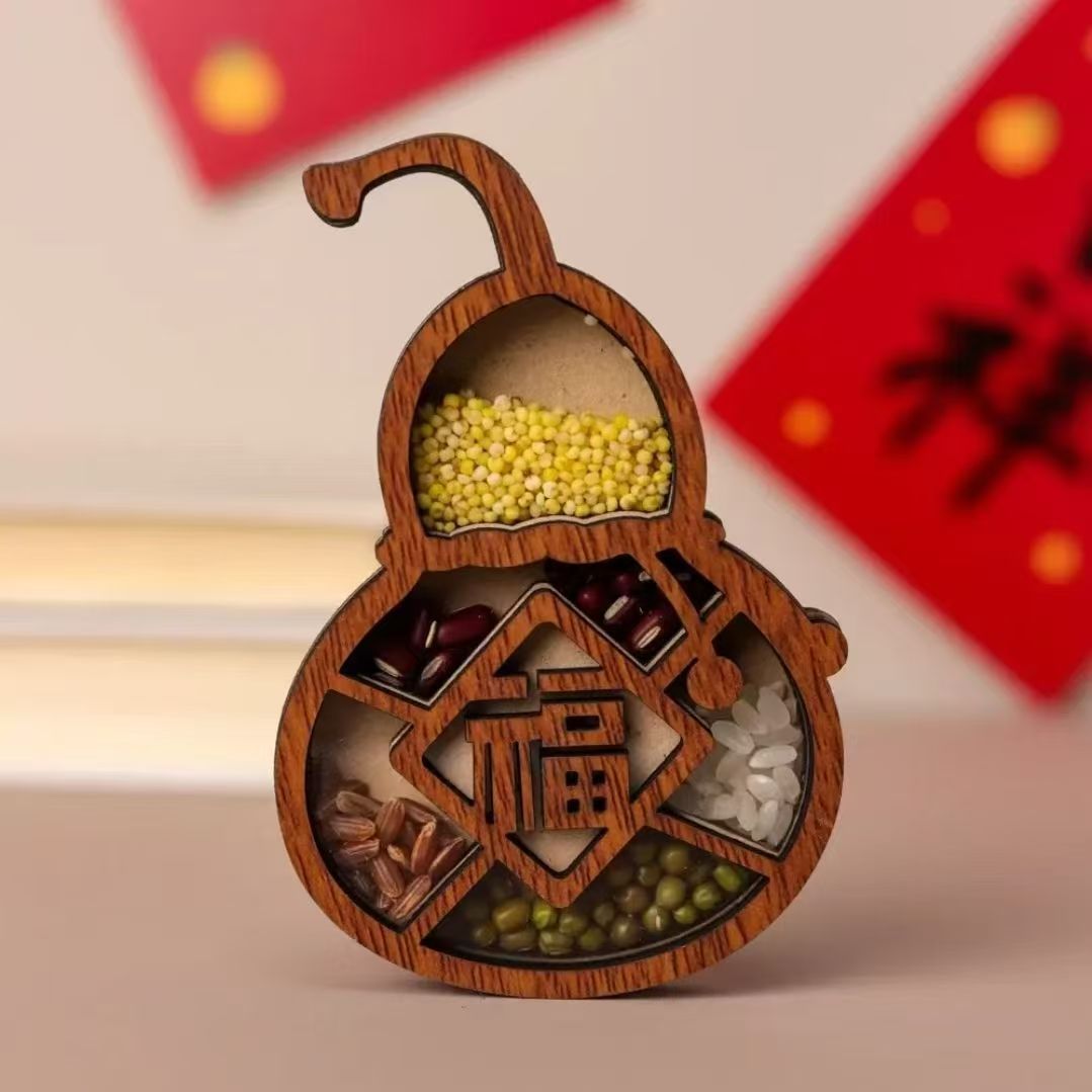 Wooden Wugu Fengdeng refrigerator with magnetic stickers, creative move to new house, God of Wealth, Fortune Cat, personalized decoration, China-Chic - 【 Harvest of Five Grains 】 Fulu style