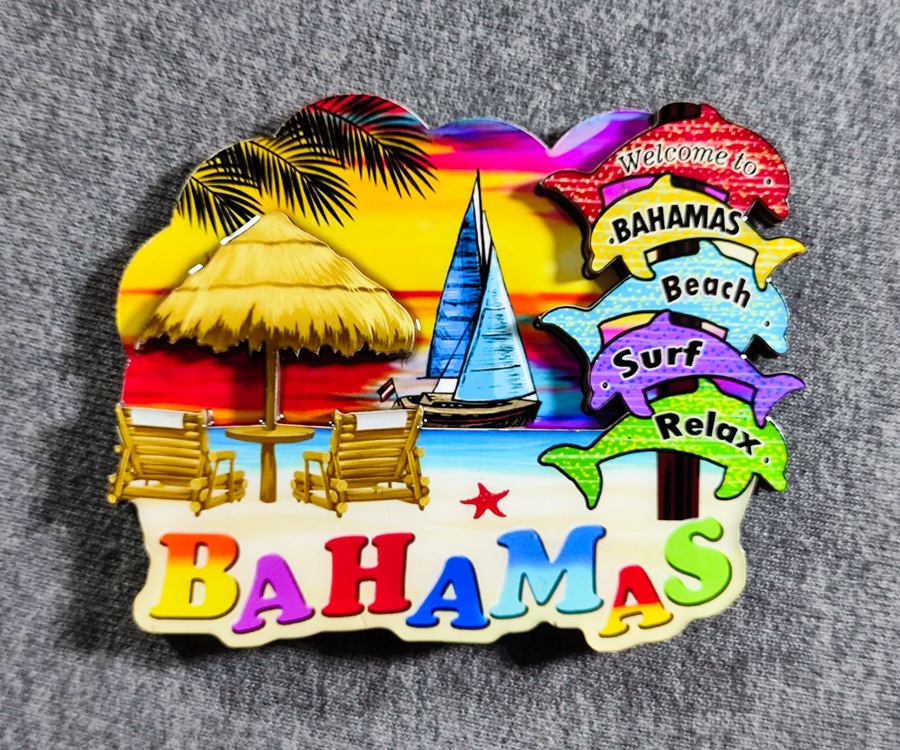 United States Philippines Cuba Netherlands Malaysia Mauritius Travel Commemorative Magnetic Droplet Wooden Refrigerator Sticker - The Bahamas