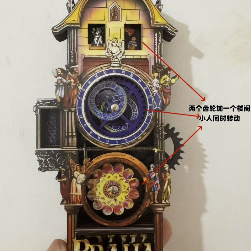 Tourist souvenir souvenir souvenir souvenir Macau style Czech Republic Prague Square astronomical clock refrigerator sticker wooden three turn - Prague Square astronomical clock in color [3 transfers]