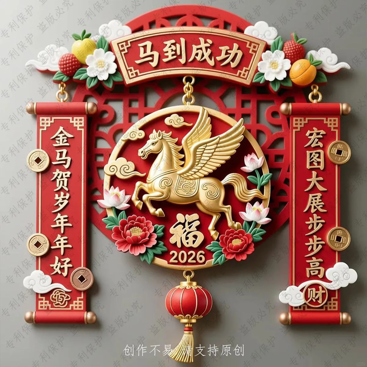 中国文化马年木质3D立体冰箱贴伴手礼纪念品喜庆礼物强力磁贴 - 木质3D立体【马到成功】