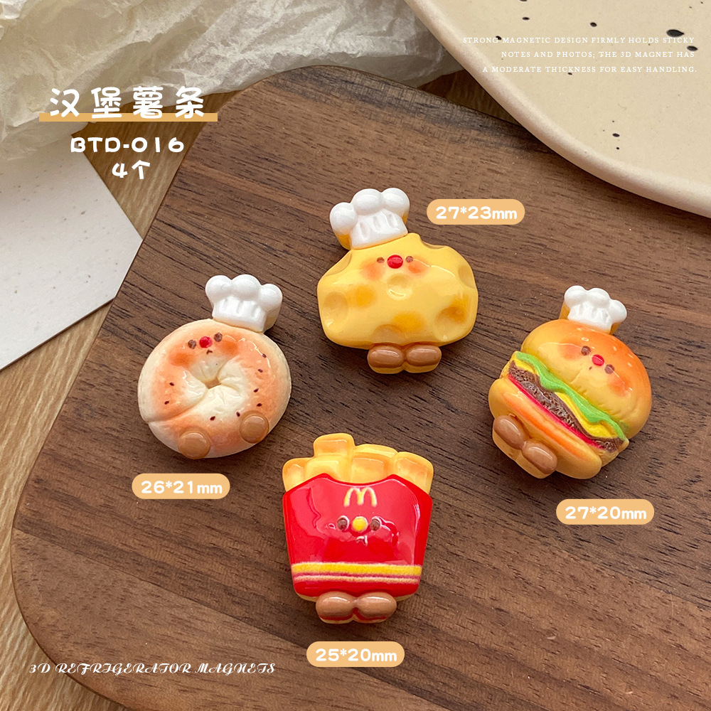 Мультфильм 3D холодильник с гамбургерами, картошкой фри, шляпой шеф - повара, креативной магнитной всасыванием, диетой, холодильником, декорированным оптом - Бургер с картофелем фри (BTD-016)