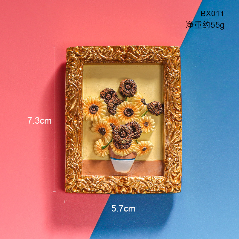 Creative refrigerator sticker imitates world famous painting Van Gogh series Starry Sky Sunflower Nordic Ins 3D resin magnetic - sunflower