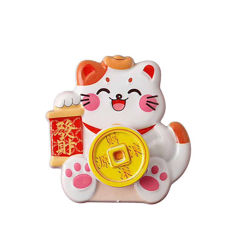 创意旋转财神冰箱贴招财进宝招财猫财源滚滚磁吸摆件喜庆装饰贴 - 招财猫【树脂款】
