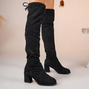 2025 autumn and winter new oversized knee high boots for women, slimming and elastic boots, high heels and high boots, thick heels and long boots - black/thirty-five