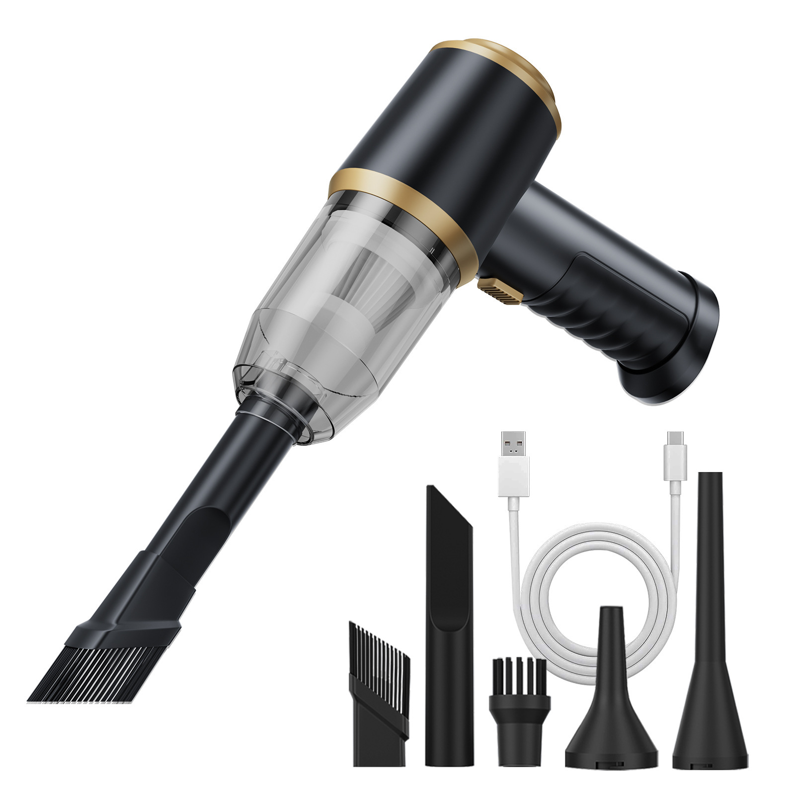 Трансграничные бесщеточные электродвигатели беспроводные портативные автомобильные пылесосы - Двигатель с щеткой выдувает один - черный (5300pa)/197*175*75mm